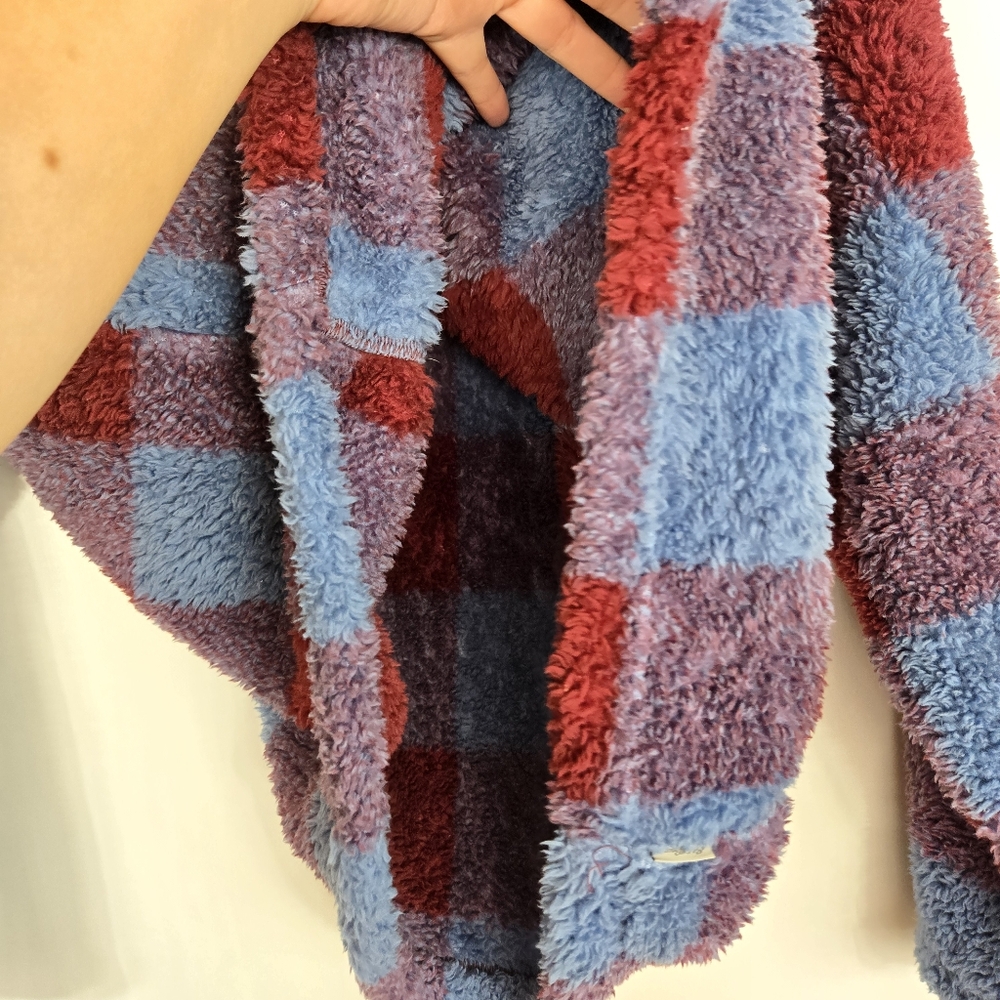 Eddie Bauer Womens XL Fleece Pullover Plaid Quarter Zip Cozy Warm Comfy Blue Red - Picture 12 of 14